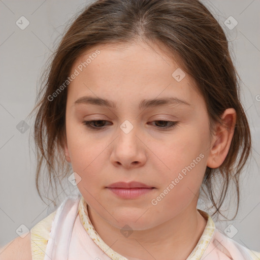 Neutral white child female with medium  brown hair and brown eyes