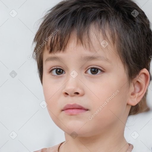 Neutral white child female with short  brown hair and brown eyes