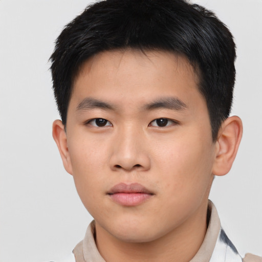 Neutral asian young-adult male with short  brown hair and brown eyes