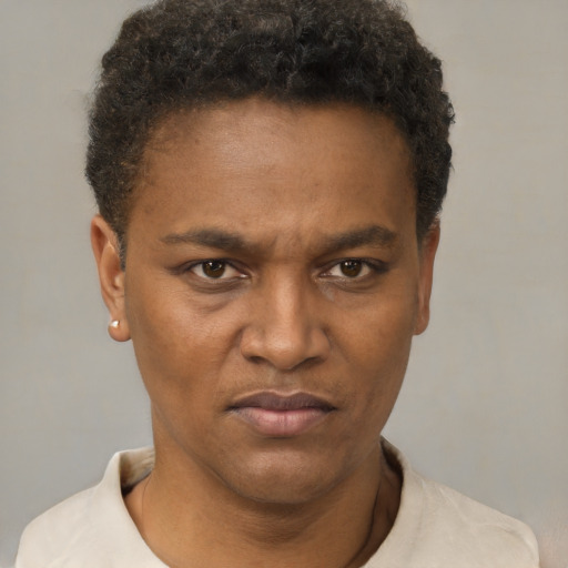 Neutral black young-adult male with short  brown hair and brown eyes