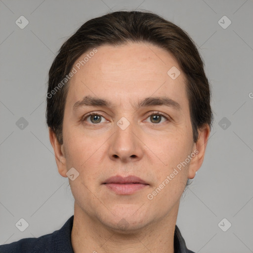 Neutral white adult male with short  brown hair and brown eyes