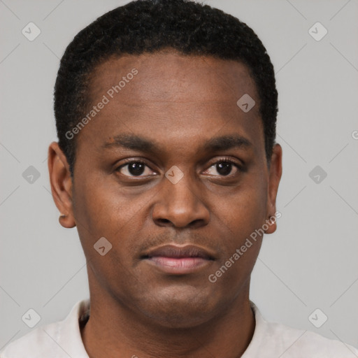 Neutral black young-adult male with short  brown hair and brown eyes