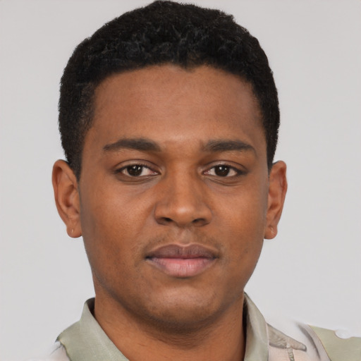 Neutral latino young-adult male with short  brown hair and brown eyes