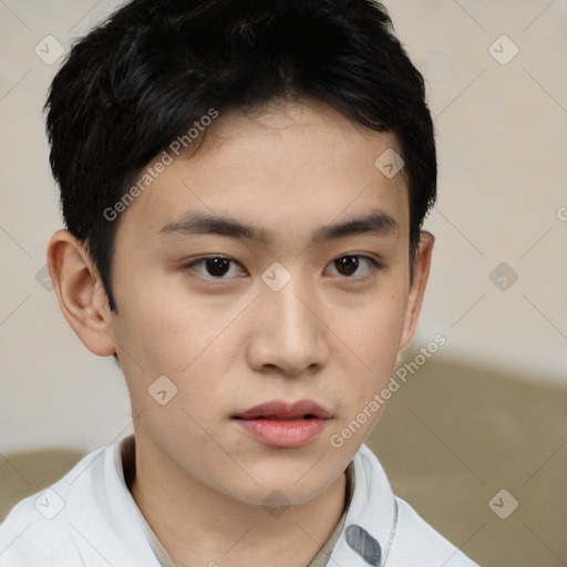 Neutral asian young-adult male with short  brown hair and brown eyes