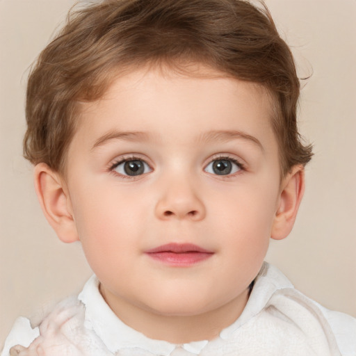 Neutral white child female with short  brown hair and brown eyes