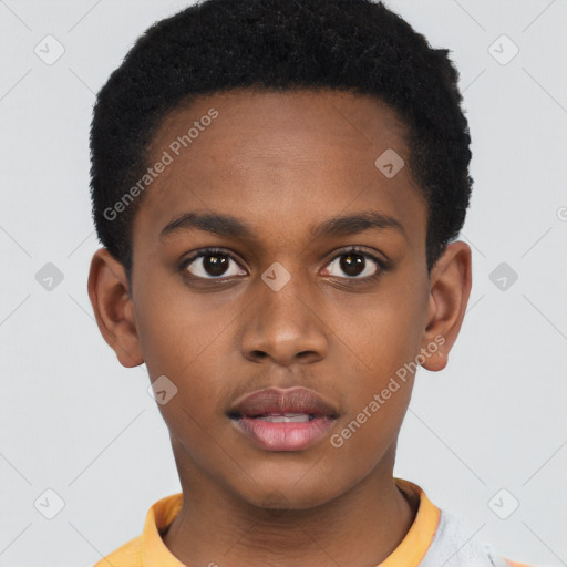 Neutral black young-adult male with short  brown hair and brown eyes