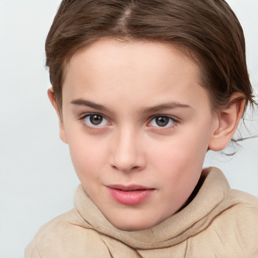 Neutral white child female with short  brown hair and brown eyes