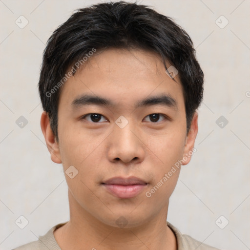 Neutral asian young-adult male with short  black hair and brown eyes