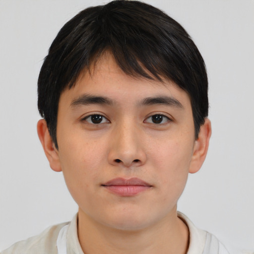 Neutral asian young-adult male with short  brown hair and brown eyes