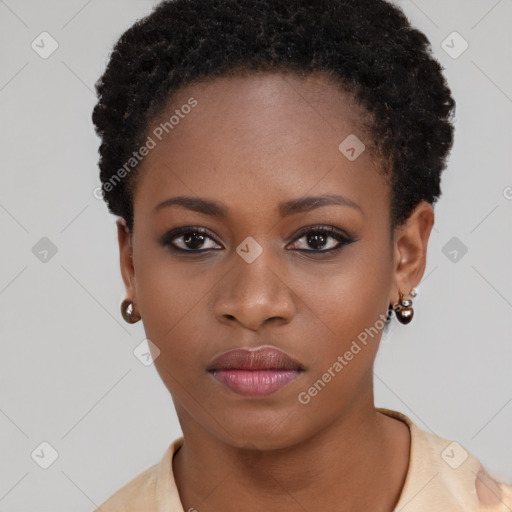 Neutral black young-adult female with short  brown hair and brown eyes