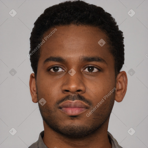 Neutral black young-adult male with short  brown hair and brown eyes
