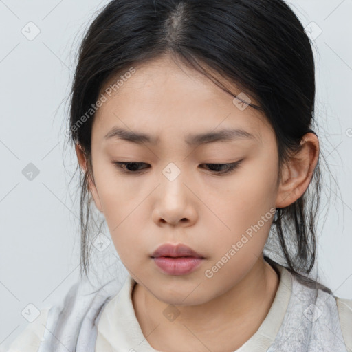 Neutral asian young-adult female with medium  brown hair and brown eyes