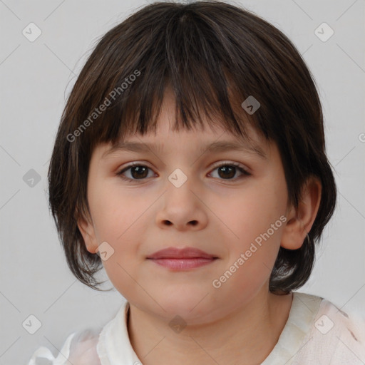 Neutral white child female with medium  brown hair and brown eyes