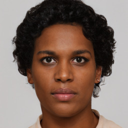 Neutral black young-adult female with short  brown hair and brown eyes