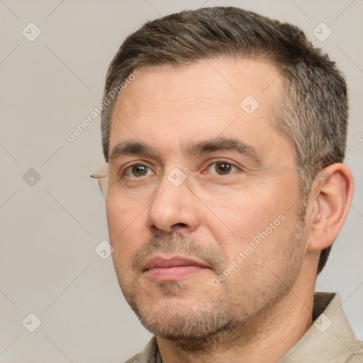 Neutral white adult male with short  brown hair and brown eyes