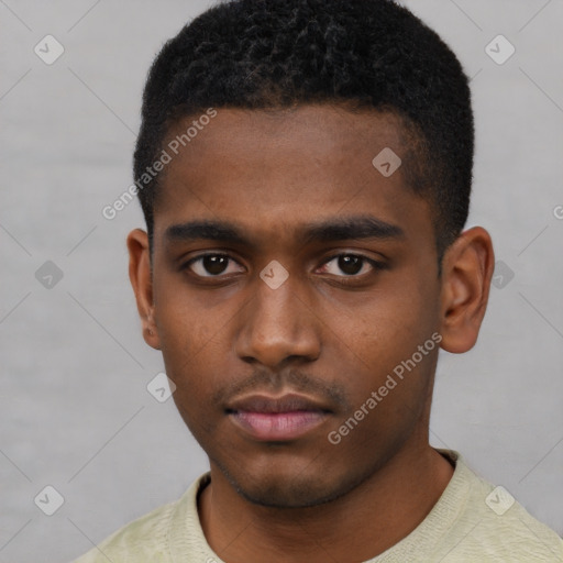 Neutral black young-adult male with short  brown hair and brown eyes