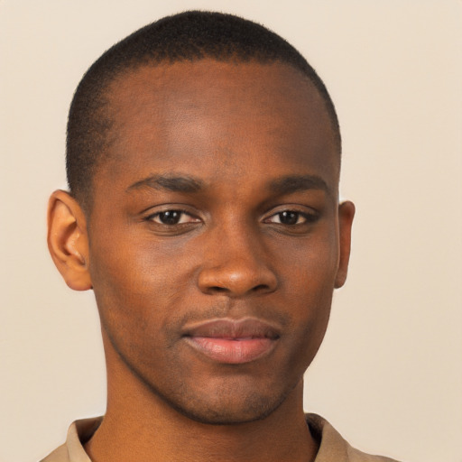 Neutral black young-adult male with short  brown hair and brown eyes