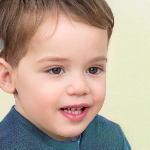 Joyful white child female with short  brown hair and brown eyes