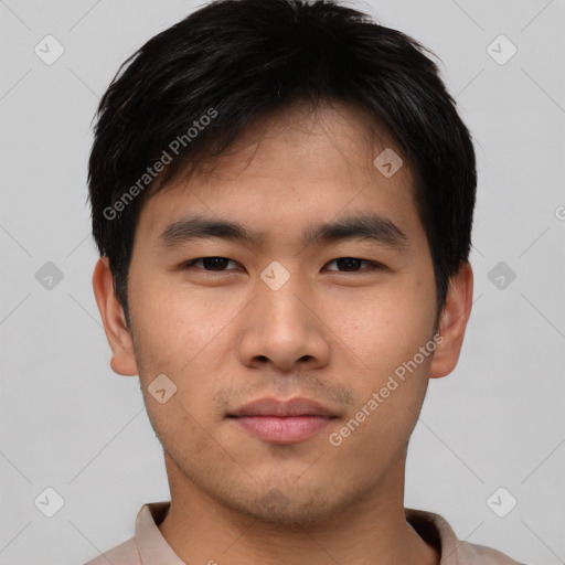 Neutral asian young-adult male with short  brown hair and brown eyes