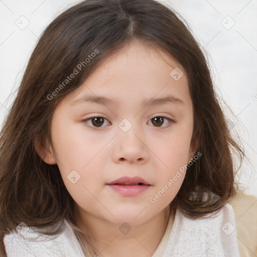 Neutral white child female with medium  brown hair and brown eyes