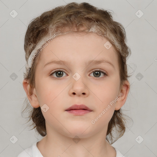 Neutral white child female with medium  brown hair and brown eyes