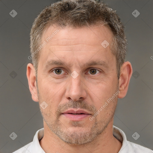 Neutral white adult male with short  brown hair and brown eyes