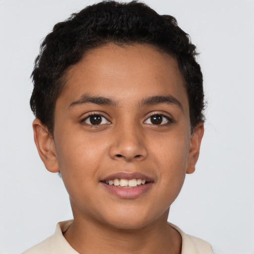 Joyful latino young-adult male with short  brown hair and brown eyes