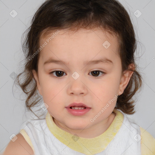 Neutral white child female with medium  brown hair and brown eyes