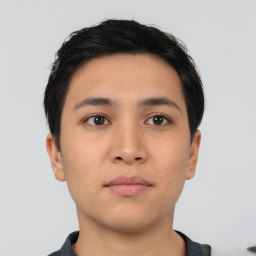 Neutral asian young-adult male with short  brown hair and brown eyes