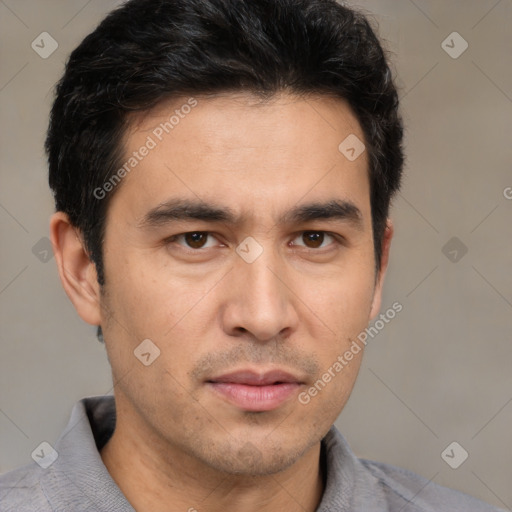 Neutral asian young-adult male with short  brown hair and brown eyes