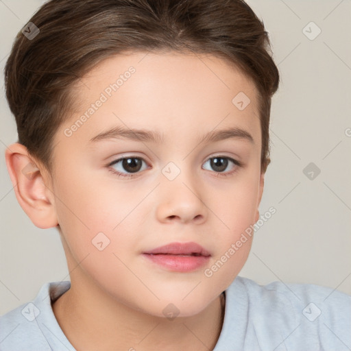 Neutral white child female with short  brown hair and brown eyes