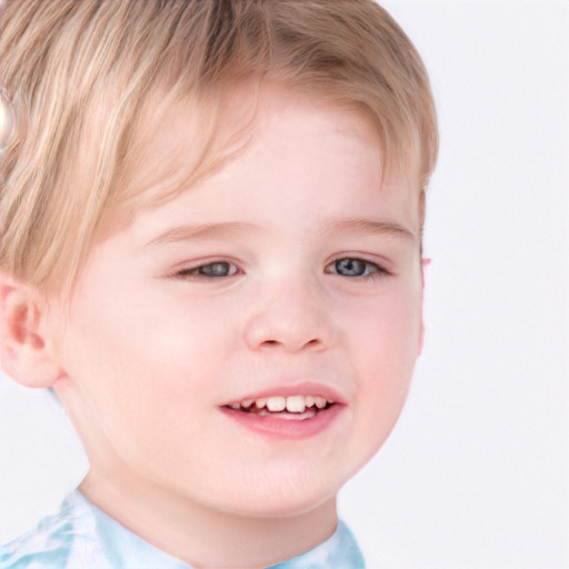 Joyful white child male with short  brown hair and grey eyes