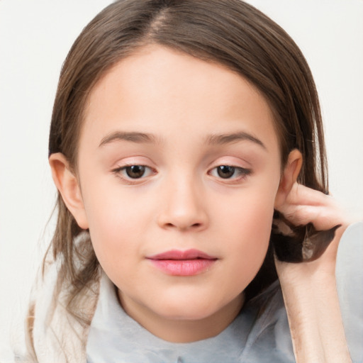 Neutral white child female with medium  brown hair and brown eyes