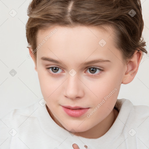 Neutral white child female with short  brown hair and brown eyes