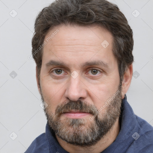 Neutral white adult male with short  brown hair and brown eyes