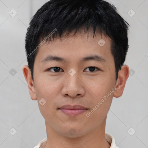 Neutral asian young-adult male with short  black hair and brown eyes