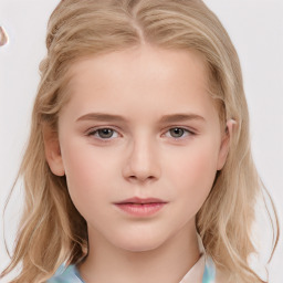 Neutral white child female with medium  brown hair and grey eyes