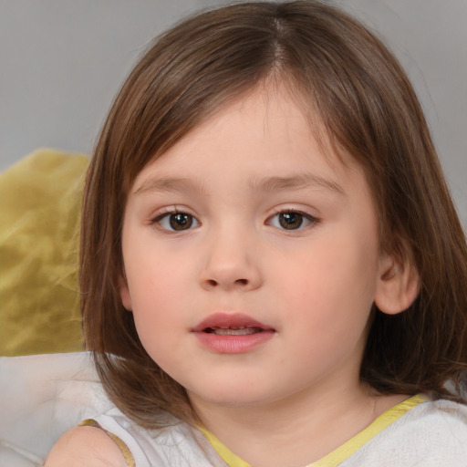 Neutral white child female with medium  brown hair and brown eyes