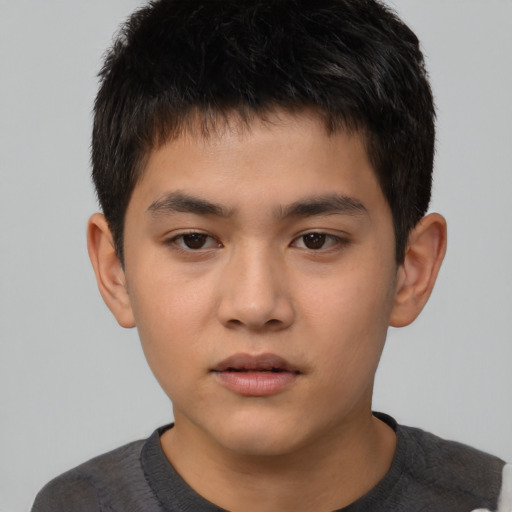 Neutral asian child male with short  brown hair and brown eyes