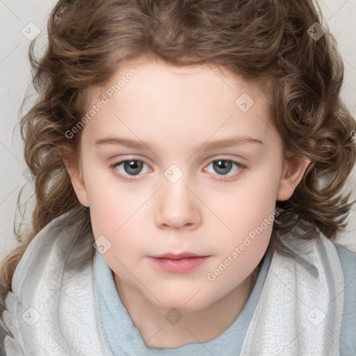 Neutral white child female with medium  brown hair and brown eyes