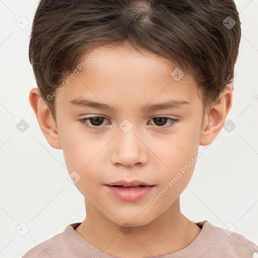 Joyful white child male with short  brown hair and brown eyes