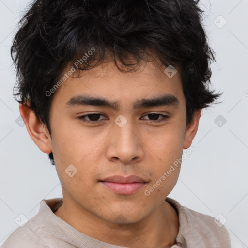 Neutral asian young-adult male with short  brown hair and brown eyes