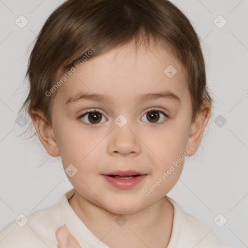 Neutral white child female with short  brown hair and brown eyes