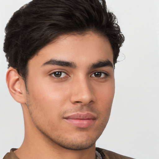 Neutral latino young-adult male with short  brown hair and brown eyes