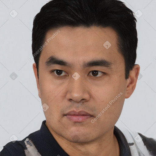 Neutral asian young-adult male with short  black hair and brown eyes