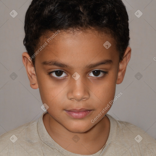 Joyful white child female with short  brown hair and brown eyes