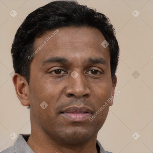 Neutral black young-adult male with short  brown hair and brown eyes