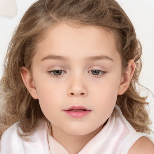 Neutral white child female with medium  brown hair and brown eyes