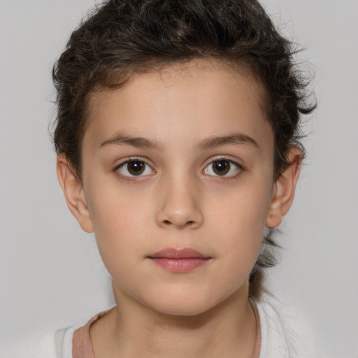 Neutral white child female with short  brown hair and brown eyes