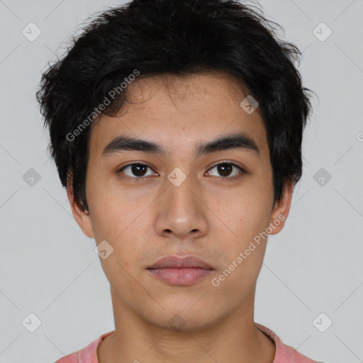 Neutral asian young-adult male with short  black hair and brown eyes